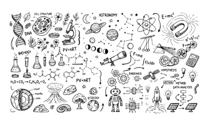 Scientific Doodle Sketch Elements Marker Drawing on Graph Paper © monjurul