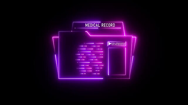 A glowing pink and violet neon folder icon on a black background, representing data storage, organization, and digital files
