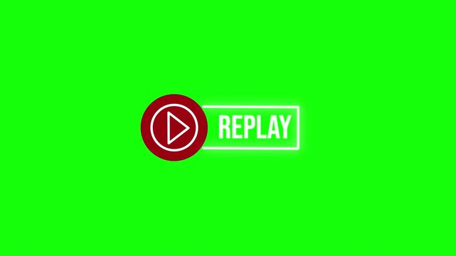 Animated Replay Button Icon Transition on Green Screen. 4k