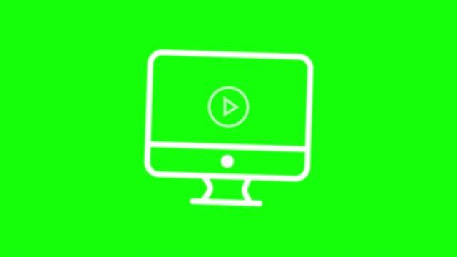 Animated Computer Monitor with Video Play Icon on Green Screen.4k