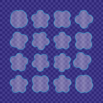 Set of abstract rounded shapes featuring a modern glass effect and glass morphism design for ui elements