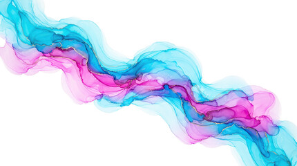 Fototapeta premium Ink flows in vibrant ribbons of blue and magenta across a white surface on transparent background