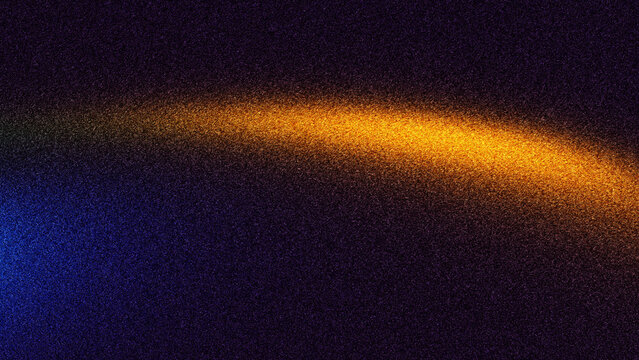 Blue and orange grainy gradient background noise texture with abstract golden light arc banner backdrop design