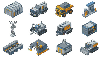 Collection of industrial vehicles and equipment illustrations. © JOKO