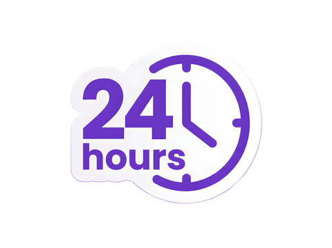24 hours sign icon, round clock symbol, vector illustration isolated on transparent background