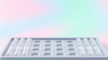Fototapeta premium Blank laboratory tray with disposable plastic test tubes and petri dishes