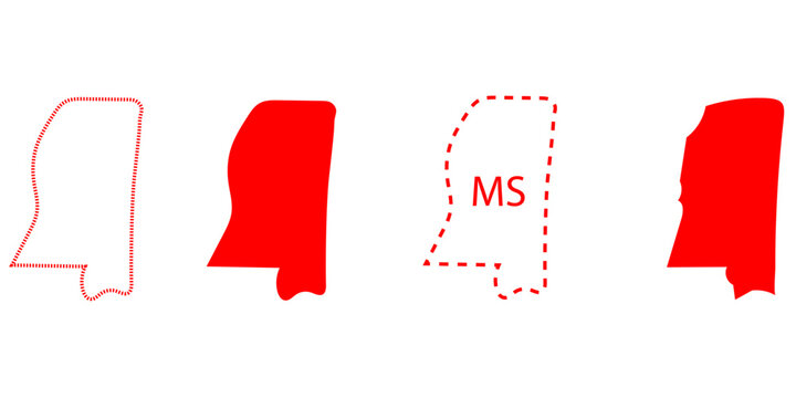 Mississippi State Map Icons Set &ndash; Outline, Solid and Dashed Map Silhouette Vector Collection