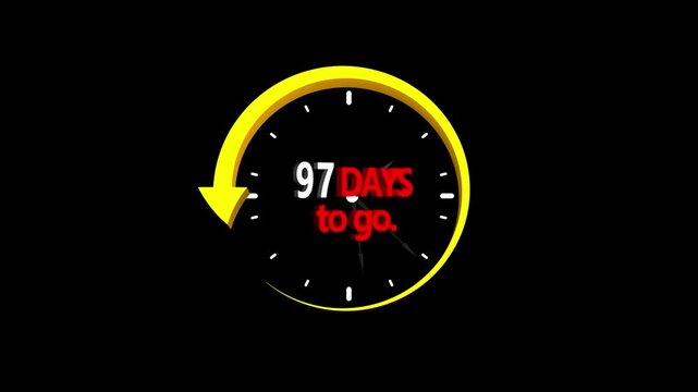 97 days to go, stile, timer, countdown, Count time display. business, sale, label button ,promotion clock signs business days on transport background. Motion graphics of days countdown concept .