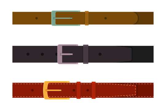 Set of leather belts for fashion accessories on transparent background