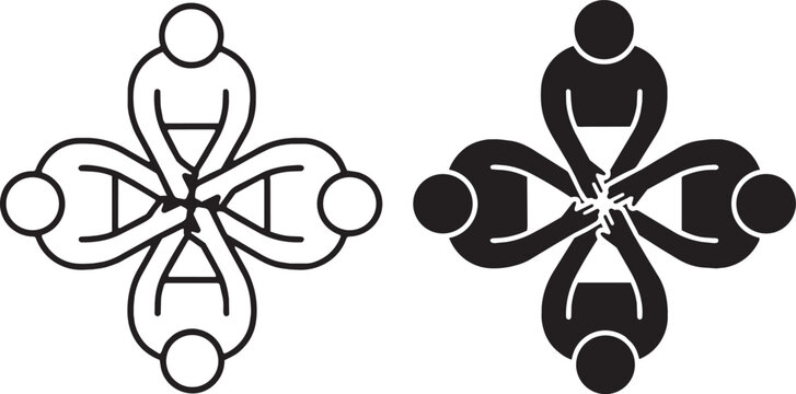 Art & Illustration, A geometric arrangement of four human figures in a connected pattern, representing cohesive teamwork and unified culture.