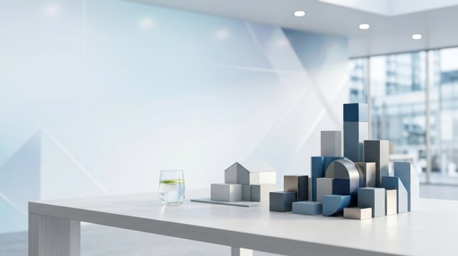 Corporate finance concept with blank geometric charts on office table