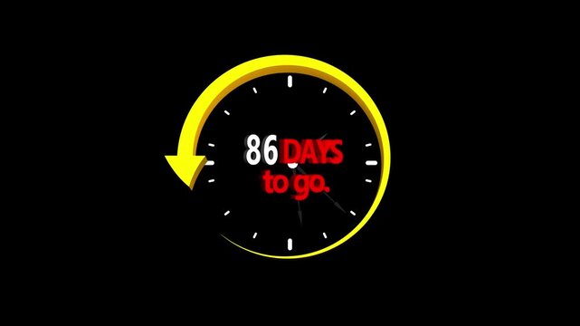 86 days to go, stile, timer, countdown, Count time display. business, sale, label button ,promotion clock signs business days on transport background. Motion graphics of days countdown concept .