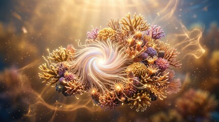 Fototapeta premium Abstract underwater coral reef with swirling glowing energy