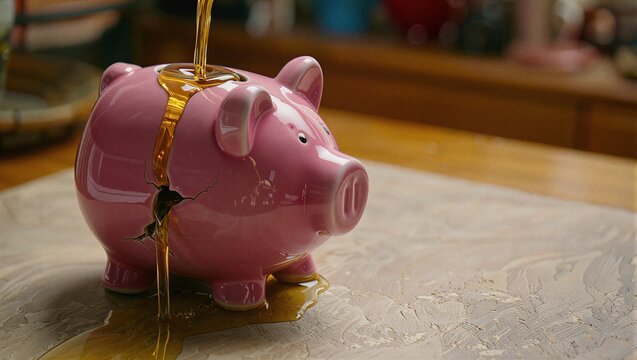 Close-up of a pink piggy bank on a table