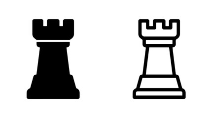 Chess rook piece icon set silhouette and outline © MdDelowar