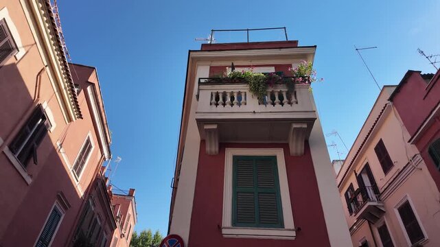 Entrance to a narrow colorful Italian street in a historic town