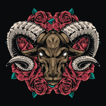 Ram head design with roses