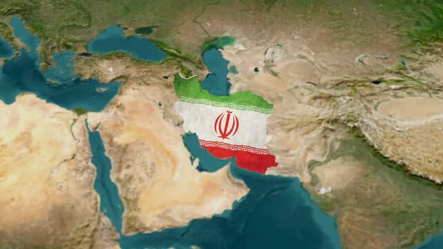  Iran Map with Flag Animation on Middle East Satellite Globe 