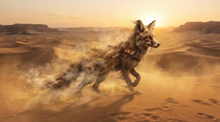 Fototapeta premium Fox running through desert dunes