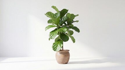 Fototapeta premium Fiddle leaf fig plant in a pot. Potted houseplant isolated on a clean white background.