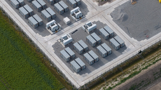 Aerial view of New BESS Battery Energy Storage System in Espel