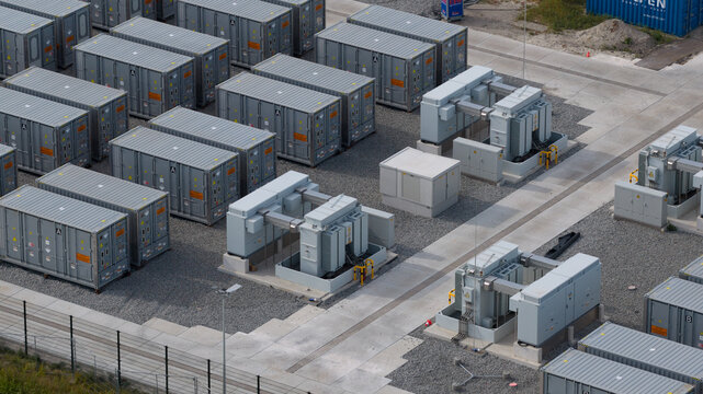 Aerial view of New BESS Battery Energy Storage System in Espel