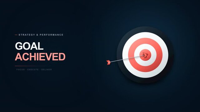 Strategy and performance goal achieved target animation with bullseye arrow hit.