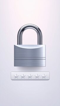 Polished metal padlock above a keypad with four star-shaped password indicators
