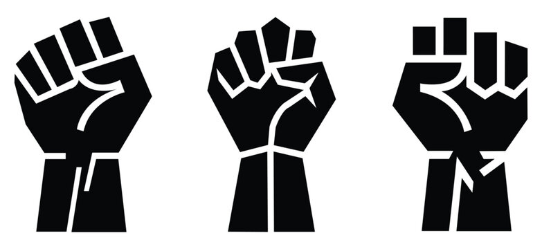 Set of black raised fists vector icons