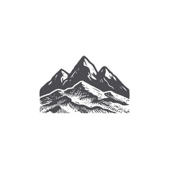 Fototapeta premium Mountain range illustration black and white engraving style on white background