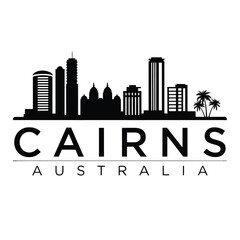 Obraz premium Cairns Skyline Silhouette With Palm Trees On White Background