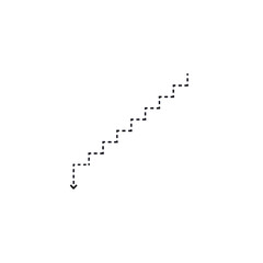 Obraz premium Black dashed line diagonal staircase pattern with an arrow pointing down