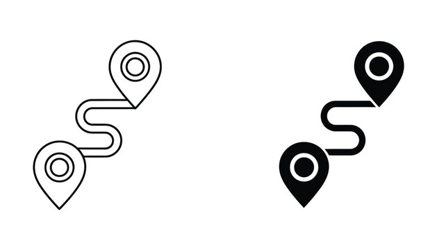 Navigation map pin route icon set, location marker symbols featuring connected paths, travel directions and logistics tracking elements, vector illustration