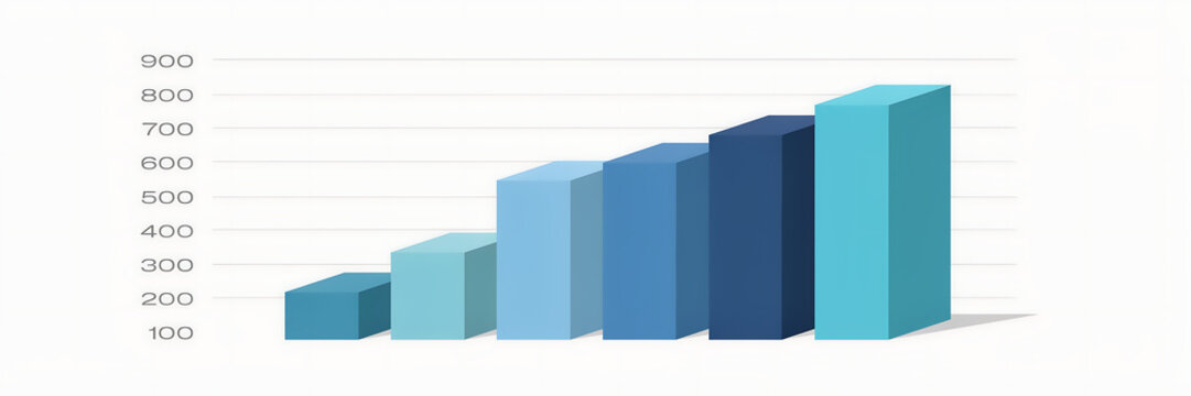 Blue bar chart with numerical axis showing ascending values, representing business growth, data statistics, and financial performance metrics