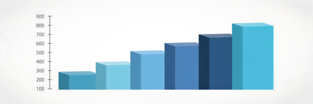 Blue bar chart with numerical axis showing ascending values, representing business growth, data statistics, and financial performance metrics