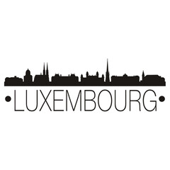 Naklejka premium Luxembourg City Skyline Silhouette With Text Black On White Background