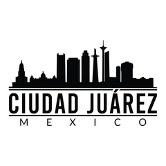 Obraz premium Ciudad Juarez Skyline Silhouette With Text Black On White Background