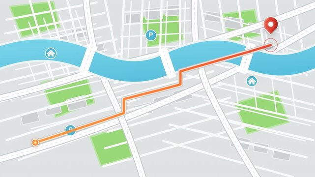 GPS navigation route map showing city directions and location tracking