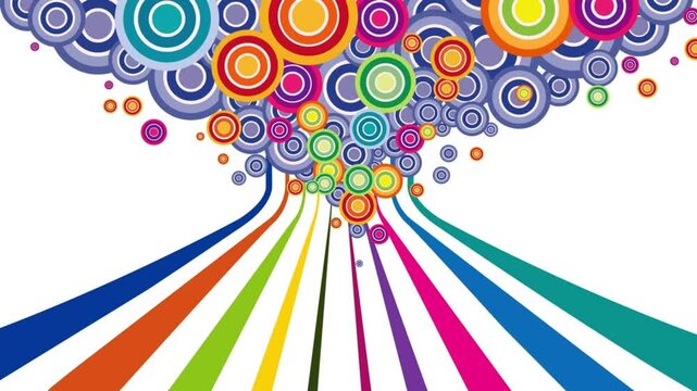 3D Colorful Perspective Lines Growing into Concentric Circles Abstract Motion Animation Transition Isolated on White Background