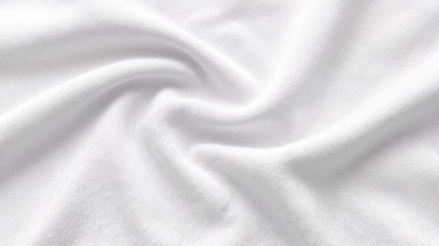 Slow motion tracking pan of white fabric twisting and rippling on studio tabletop close up with soft light, subtle shadows and neutral minimalist mood