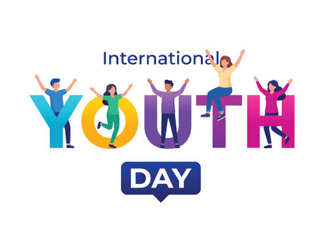 International youth day greeting card with happy young people