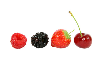 Assortment of fresh summer berries including raspberry blackberry strawberry and cherry with raspberry blackberry strawberry assortment nutrition vegetarian superfood delicious ingredients © Sahazadi