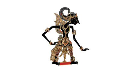 Naklejka premium Traditional Javanese Wayang Kulit shadow puppet isolated on a plain white background.