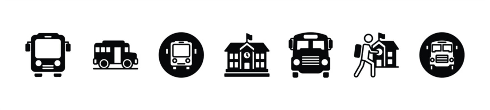 Bus icon vector set. Contains back to school, student transportation, educational vehicle, transport - illustration