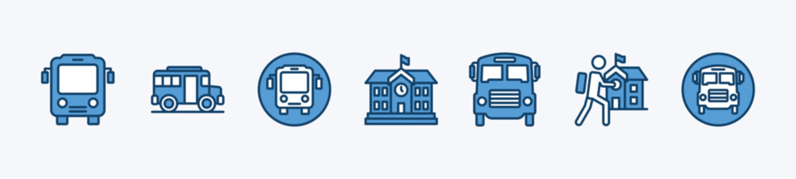 Set of bus icon. Contains back to school, student transportation, educational vehicle, transport - vector illustration