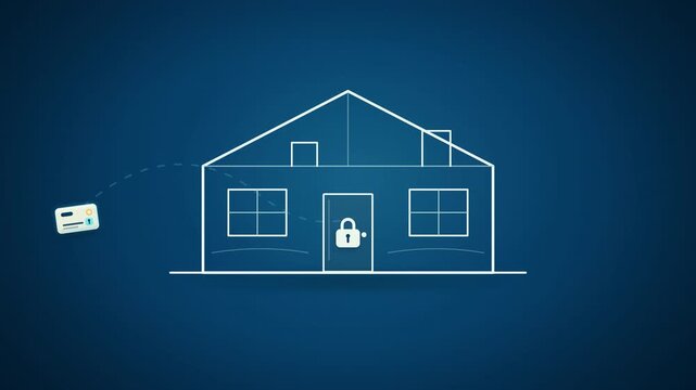 Smart home key card access control and security system unlocking house.