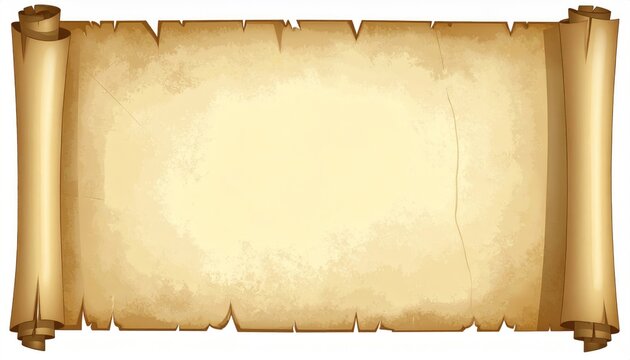 Ancient, weathered parchment scroll, unrolled to reveal a blank canvas for text