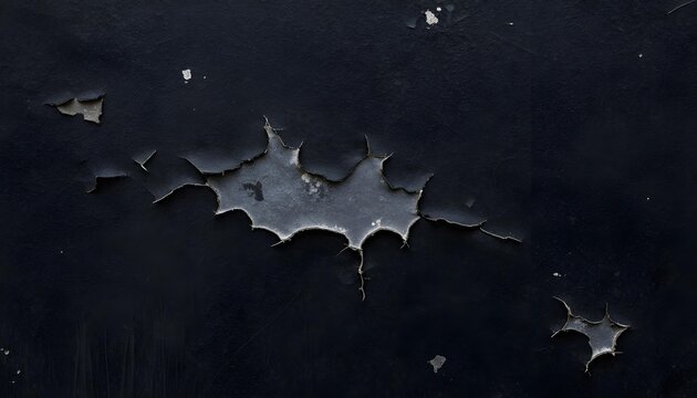 Close-up high-angle shot of peeling black paint revealing textured surface underneath