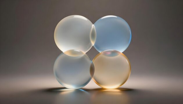 Four translucent spheres arranged in a square, casting soft shadows
