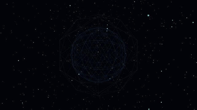 Digital globe wireframe network sphere spinning in space.